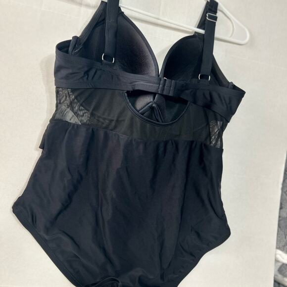 Meet Curve Black Mesh Underwire One-Piece Swimsuit 2XL Adjustable Busty Swim - Picture 5 of 8